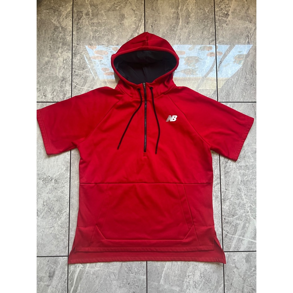 New Balance Mens Red NB Dry Short Sleeve Quarter Zip Hoodie Sweatshirt Medium